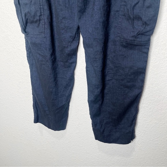 Theory Easy Pull On Cargo Linen Eco Sharkskin 2 Cropped Wide Leg Pants - Picture 10 of 12